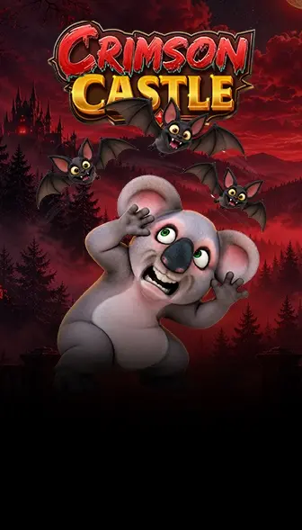 Spin the Wheel promotion art for Crimson Castle at Fair Go Casino, with Kev the koala and bats